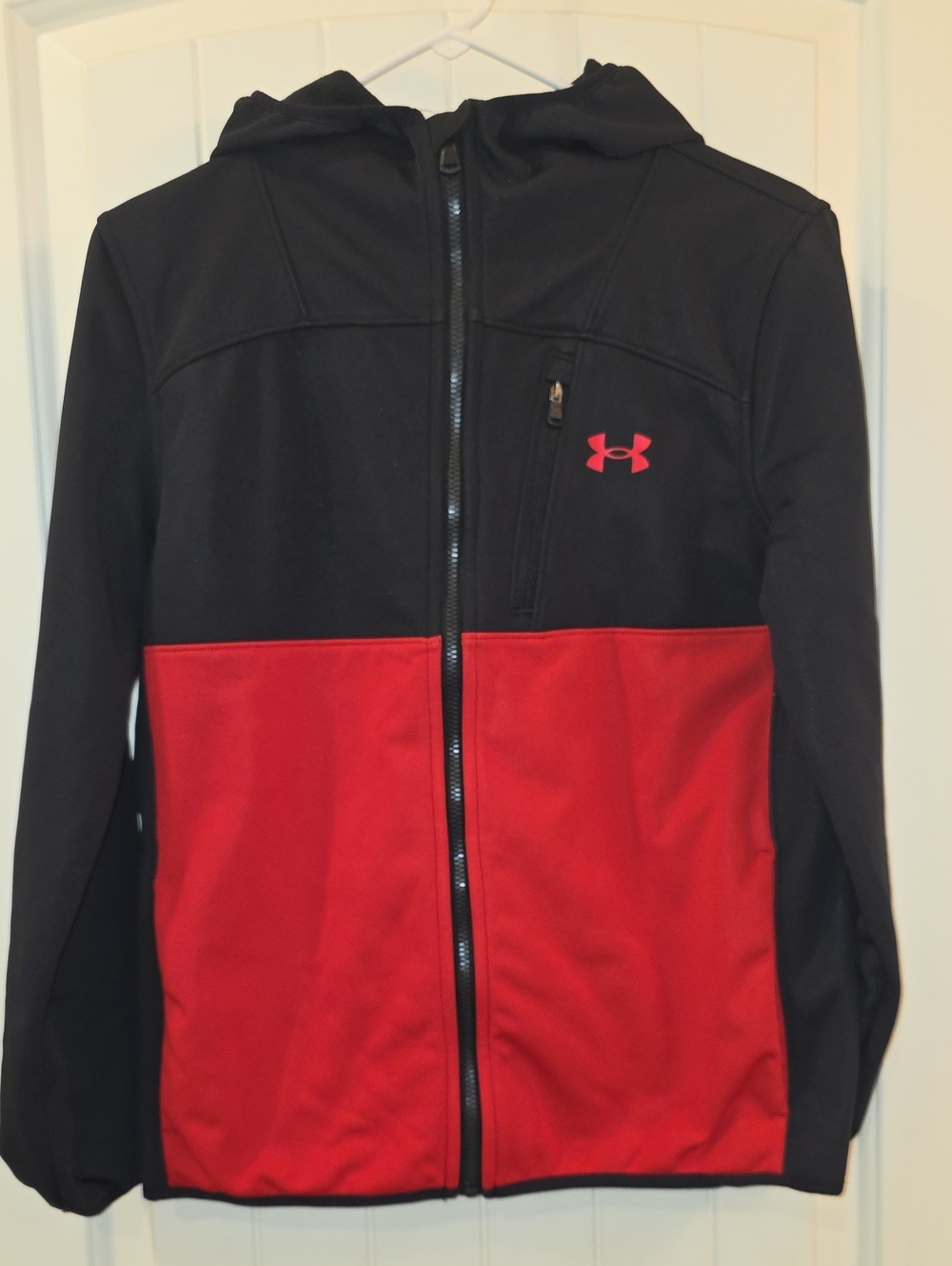 Under Armour Black and Red Hooded Performance Zip Jacket - Youth LG